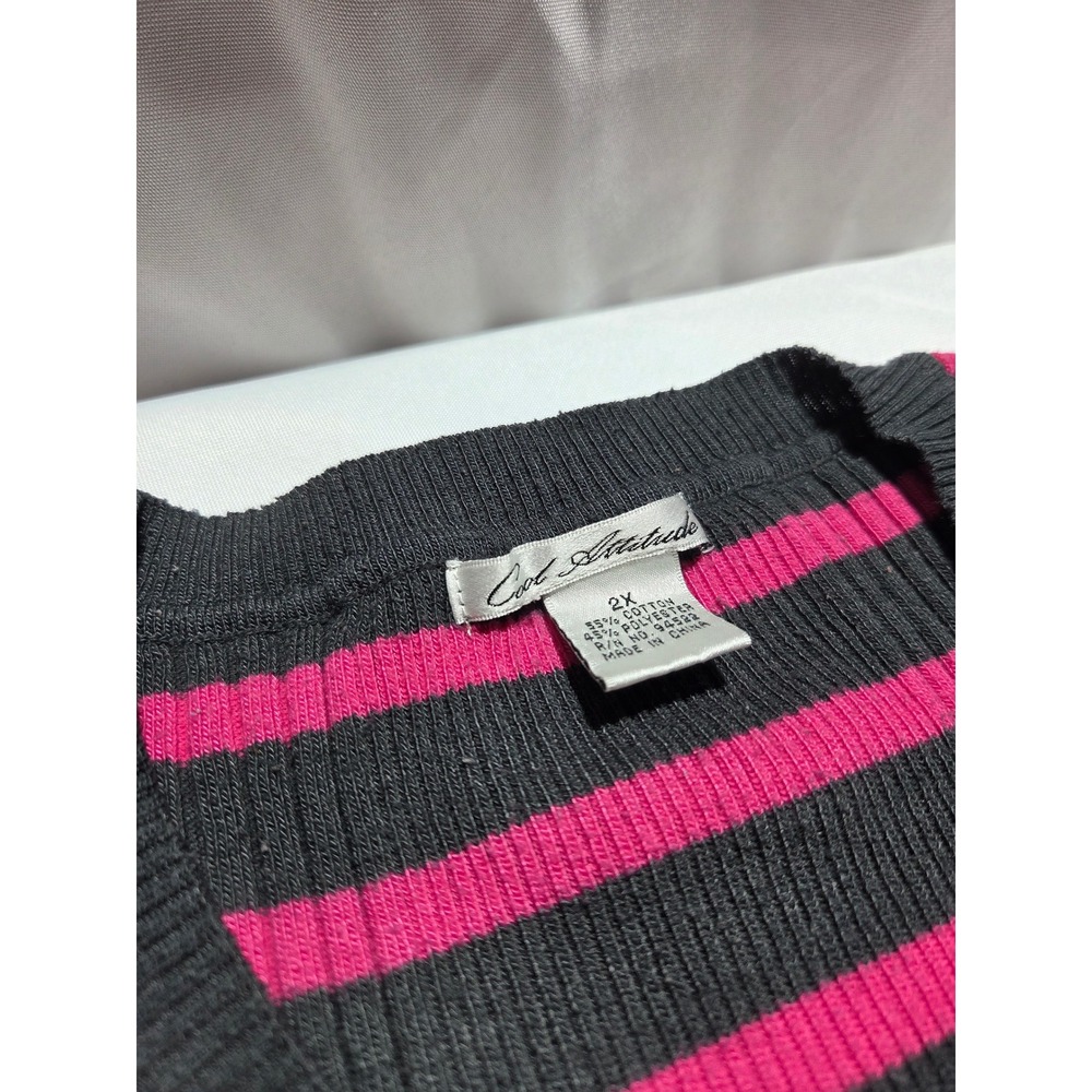 Cool‎ Attitude Black Pink Striped Ribbed V-Neck Tunic Sweater 2X 3/4 Sleeve - Picture 3 of 7